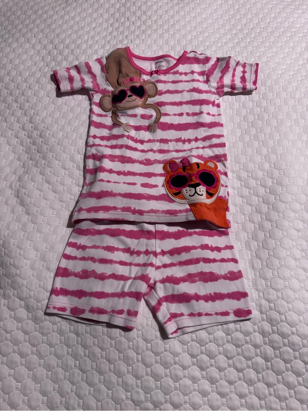 Gymboree Girls Pink Striped Two-Piece Pajama Set with Monkey Appliqués- Sz 7